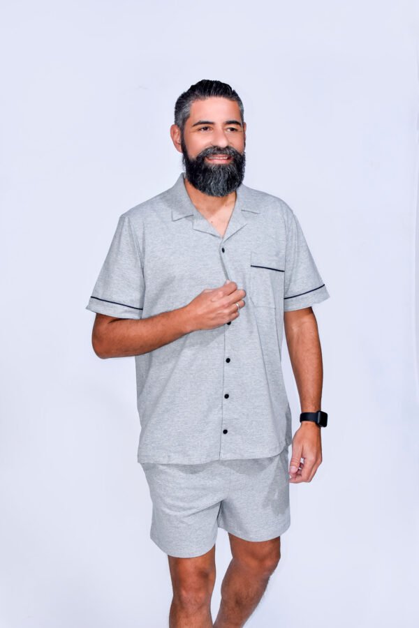 Pijama Masculino Curto de Malha Estilo Americano -2079 - Imagem 3