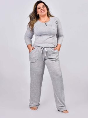 Pijama Feminino Inverno Blusa E Calça Malha Tricô – 2096