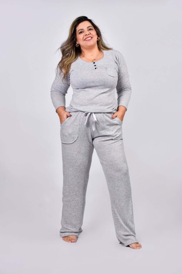 Pijama Feminino Inverno Blusa E Calça Malha Tricô - 2096