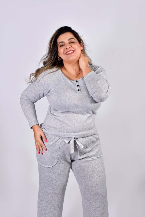 Pijama Feminino Inverno Blusa E Calça Malha Tricô - 2096 - Imagem 2