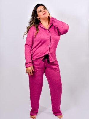 Pijama Feminino Inverno Blusa E Calça Malha Tricô – 2097