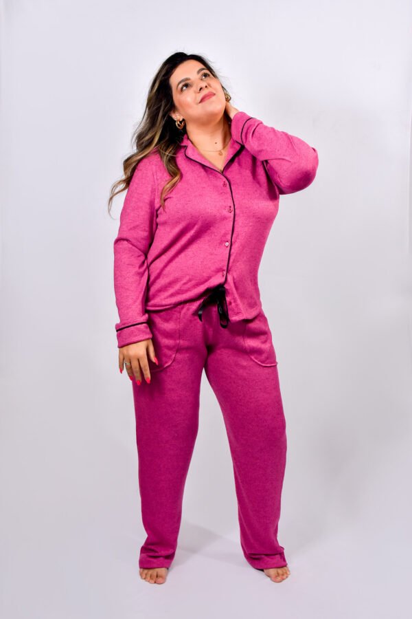 Pijama Feminino Inverno Blusa E Calça Malha Tricô - 2097