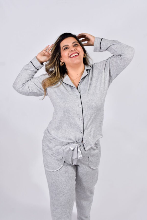 Pijama Feminino Inverno Blusa E Calça Malha Tricô - 2097 - Imagem 3