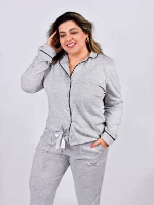 Pijama Feminino Inverno Blusa E Calça Malha Tricô – 2097