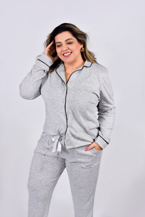 Pijama Feminino Inverno Blusa E Calça Malha Tricô - 2097