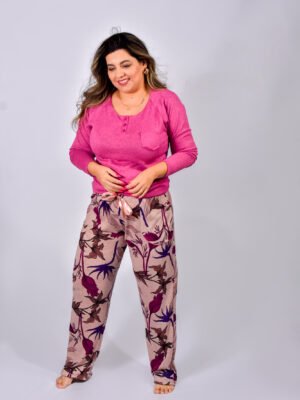 Pijama Feminino Inverno Blusa E Calça Malha Tricô – 2060