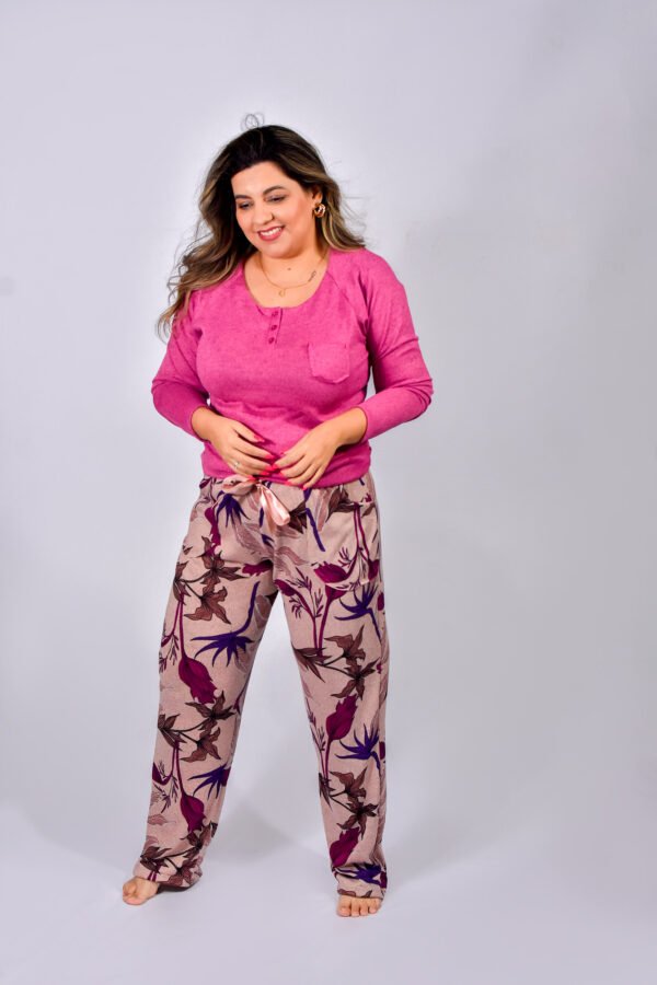 Pijama Feminino Inverno Blusa E Calça Malha Tricô - 2060