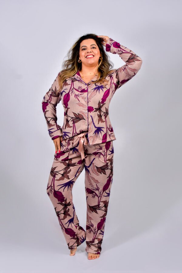 Pijama Feminino Inverno Blusa E Calça Malha Tricô - 2061
