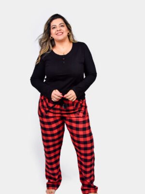 Pijama Feminino Inverno Blusa Malha E Calça Flanela – 2006