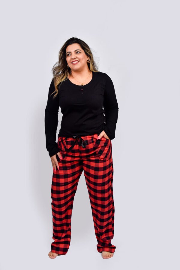 Pijama Feminino Inverno Blusa Malha E Calça Flanela - 2006 - Imagem 4