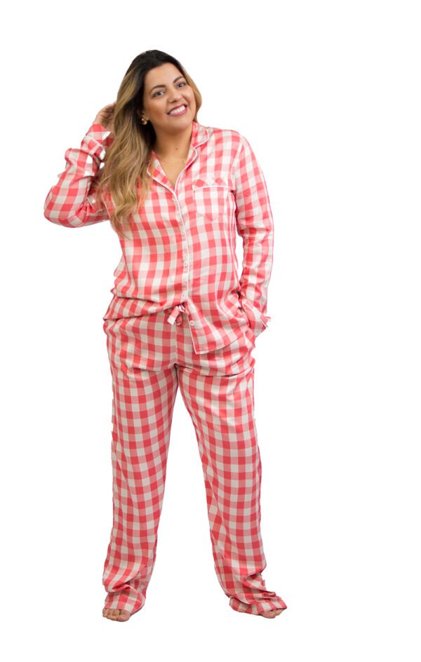 Pijama Bumabei Americano Viscose  Xadrez Salmão - 2054 - Imagem 2