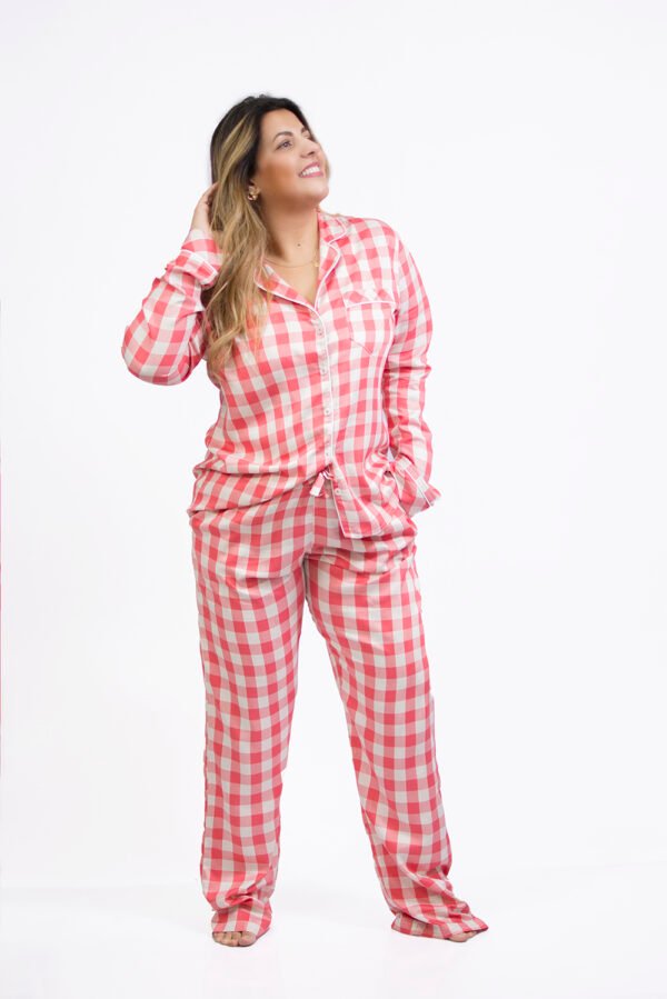Pijama Bumabei Americano Viscose  Xadrez Salmão - 2054