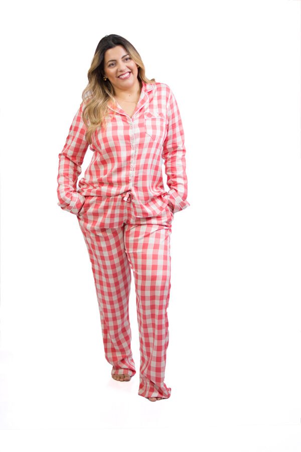 Pijama Bumabei Americano Viscose  Xadrez Salmão - 2054 - Imagem 4