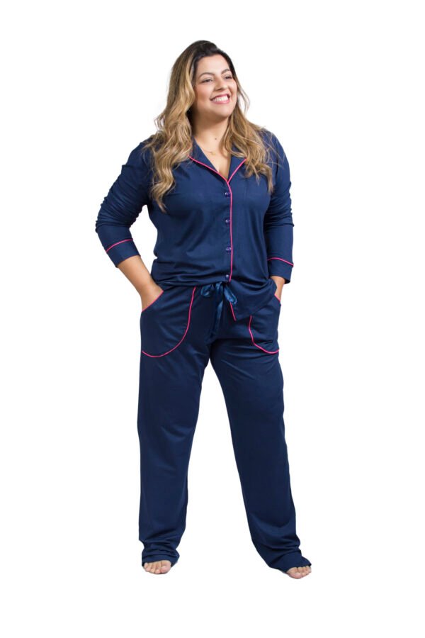 Pijama Bumabei Americano Viscolycra Liso Marinho