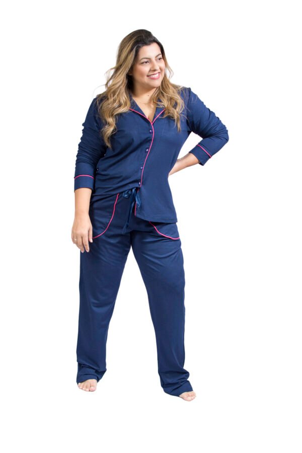 Pijama Bumabei Americano Viscolycra Liso Marinho - Imagem 3