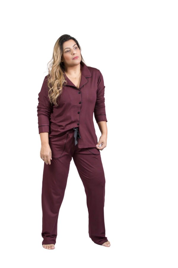 Pijama Bumabei Americano Viscolycra Liso Vinho - Imagem 2