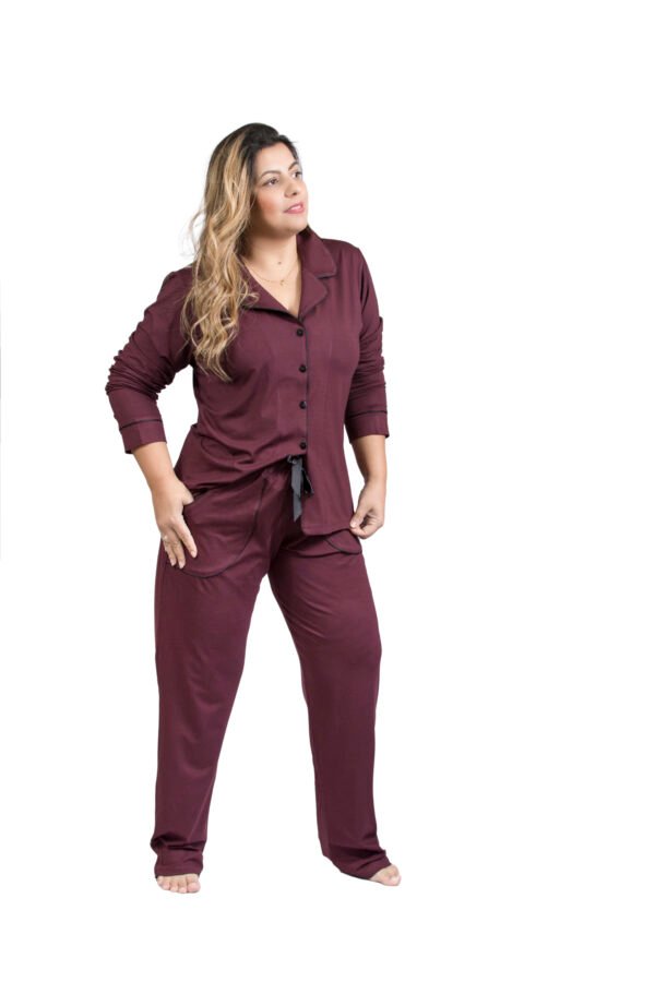 Pijama Bumabei Americano Viscolycra Liso Vinho