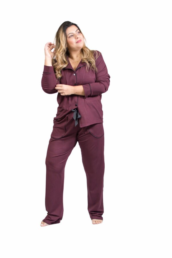 Pijama Bumabei Americano Viscolycra Liso Vinho - Imagem 3