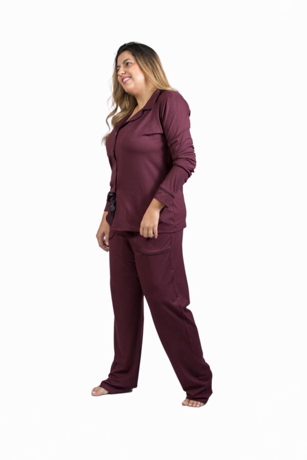 Pijama Bumabei Americano Viscolycra Liso Vinho - Imagem 4
