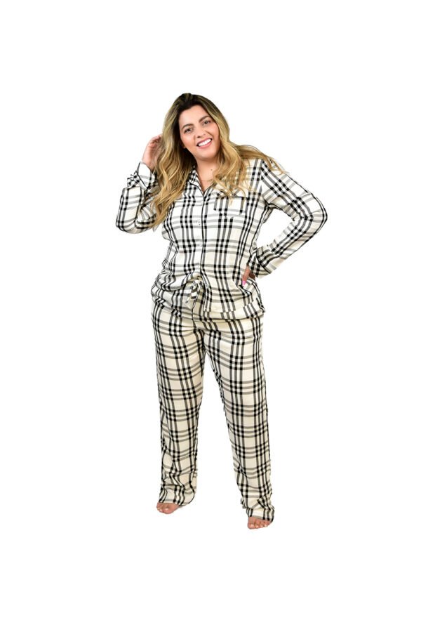 Pijama Bumabei Americano Viscose  Xadrez Off White - 2054