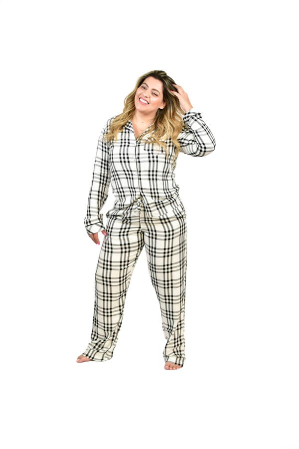 Pijama Bumabei Americano Viscose  Xadrez Off White - 2054 - Imagem 2
