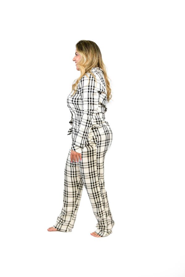 Pijama Bumabei Americano Viscose  Xadrez Off White - 2054 - Imagem 3