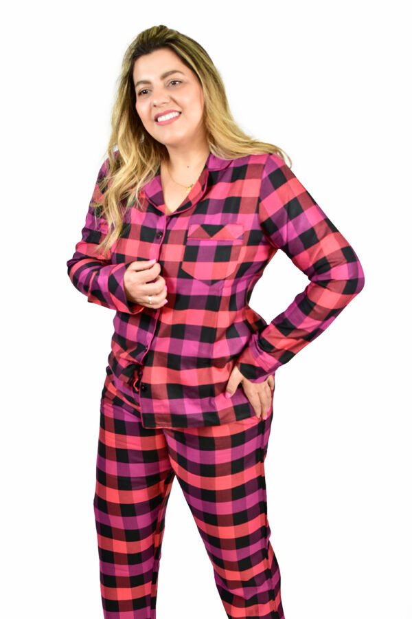 Pijama Bumabei Americano Viscose  Xadrez Uva - 2054 - Imagem 4