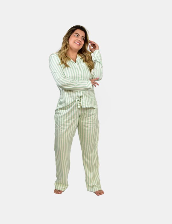 Pijama Bumabei Americano Viscose  Listrado Verde - 2054 - Imagem 3