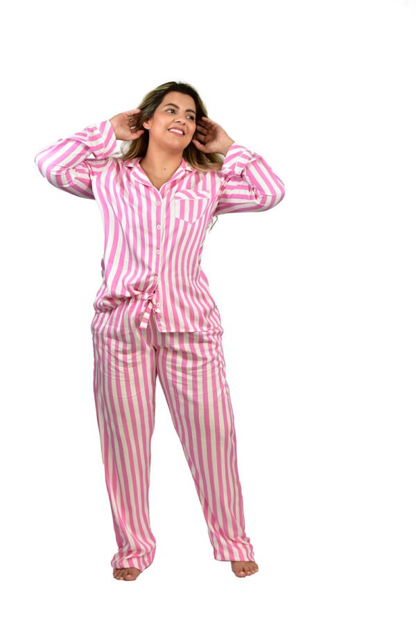 Pijama Bumabei Americano Viscose  Listrado Rosa - 2054 - Imagem 3