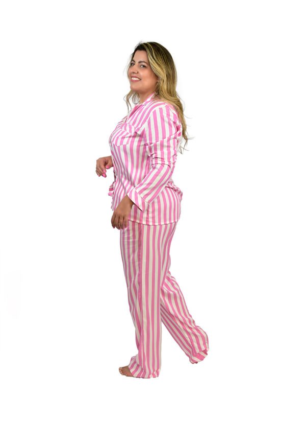 Pijama Bumabei Americano Viscose  Listrado Rosa - 2054 - Imagem 4