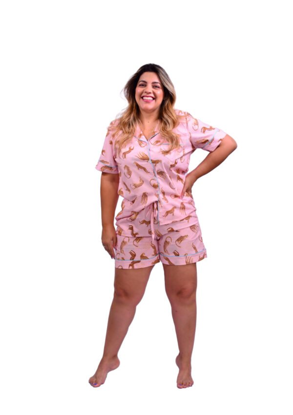 Pijama Bumabei Americano Algodão Onça Rosa - 2034