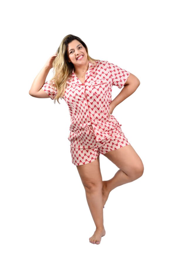 Pijama Bumabei Americano Algodão Corações Rosa - 2056 - Imagem 3