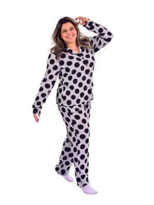 Pijama Feminino Inverno  Malha Tricô Bolas – 2061