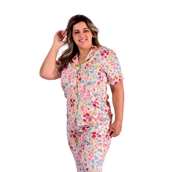 Pijama Bumabei Americano Longo Viscose Floral - 2031 - Imagem 7